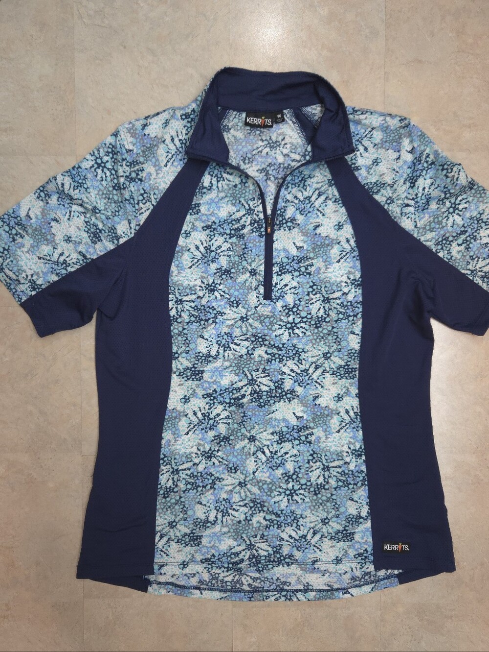 KERRITS Women's Blue Short-Sleeve Equestrian 1/4 Zip Sun Shirt Size M